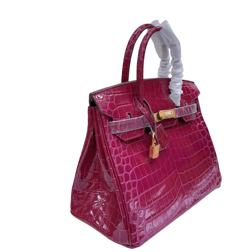 Birkin Style 25/30/35 Retourne in Rubis Crocodile-Embossed Leather (Gold Hardware)
