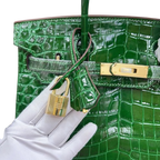 Birkin Style 25/30/35 Retourne in Vert Émeraude Crocodile-Embossed Leather (Gold Hardware)