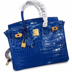 Birkin Style 25/30/35 Retourne in Royal Blue Crocodile-Embossed Leather (Gold Hardware)