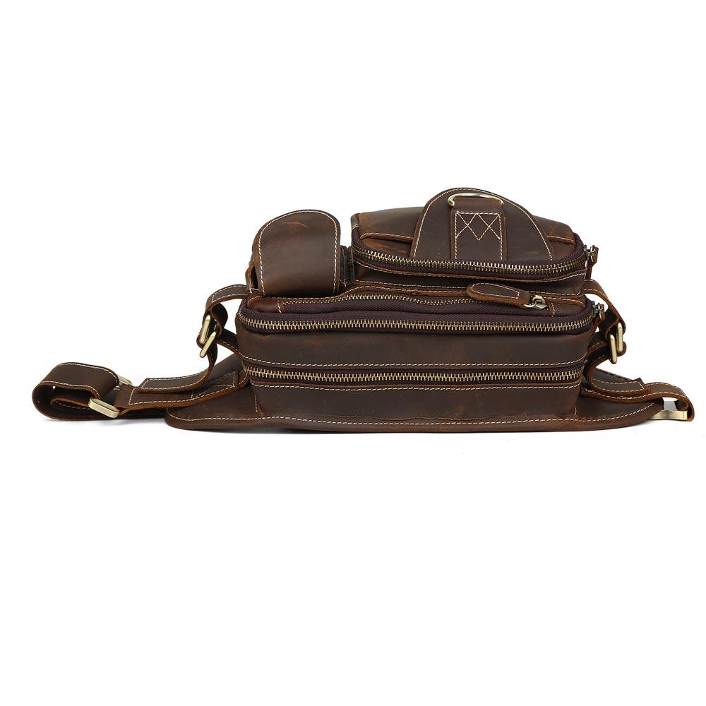 Retro Full-Grain Leather Fanny Pack with Multi-Pocket Design