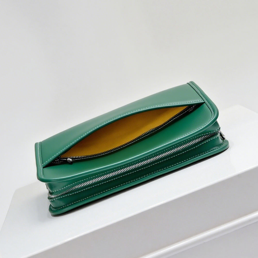 Green Geometric Leather Cosmetic Bag