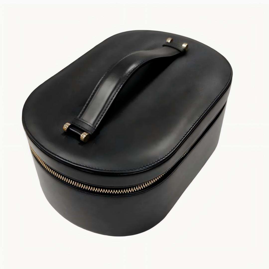 Elegant Black Leather Cosmetic Bag