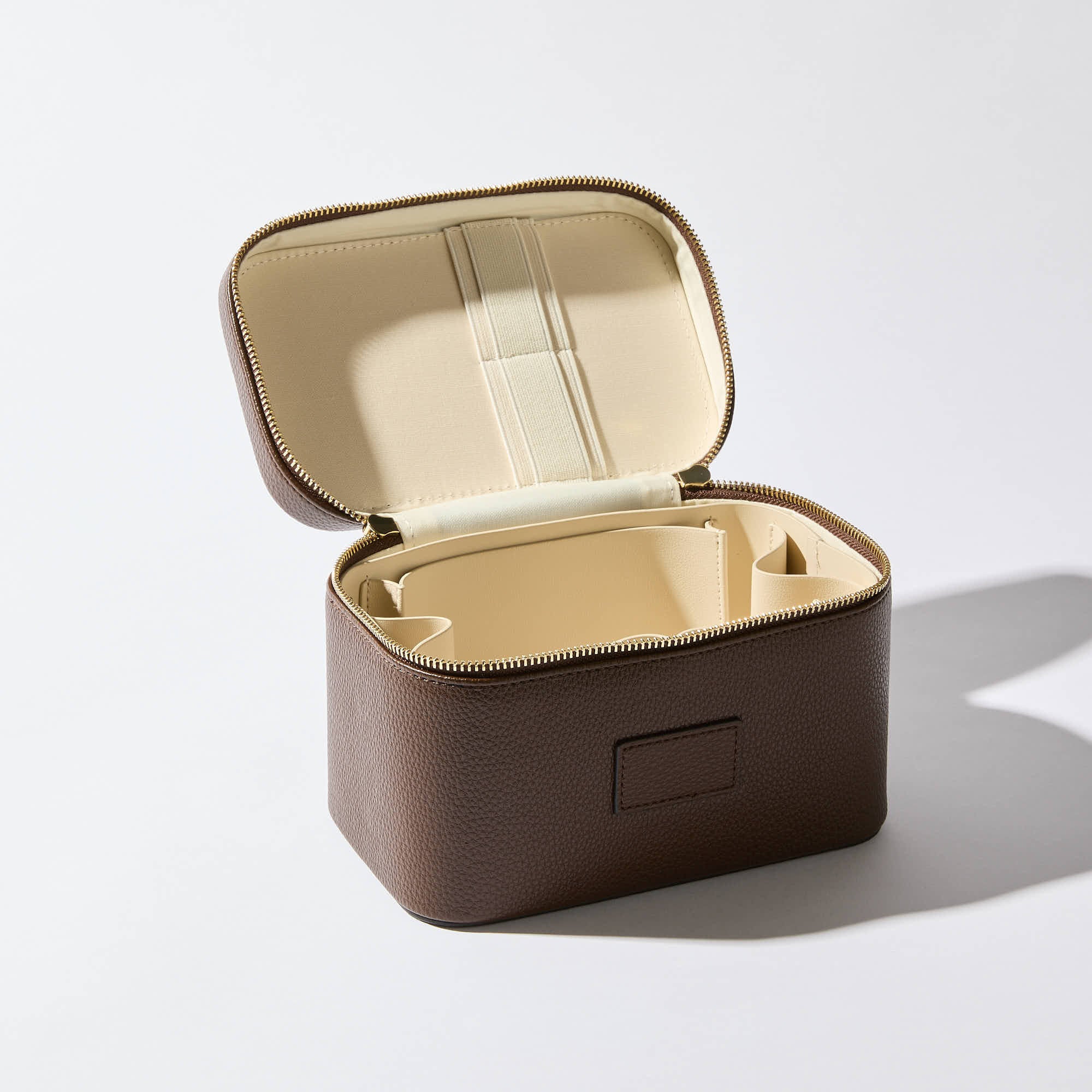 Brown Textured PU Leather Cosmetic Bag