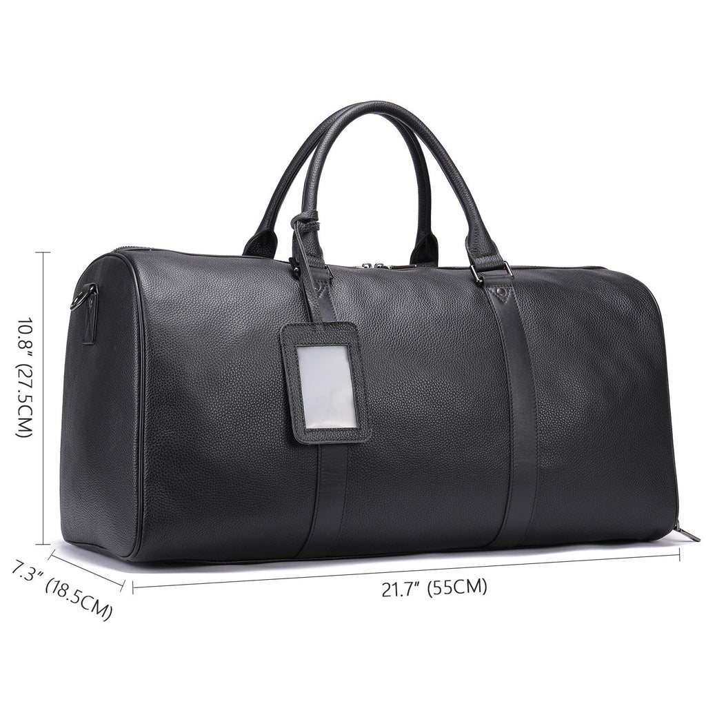 Black Genuine Leather Travel Bag with Shoe Compartment