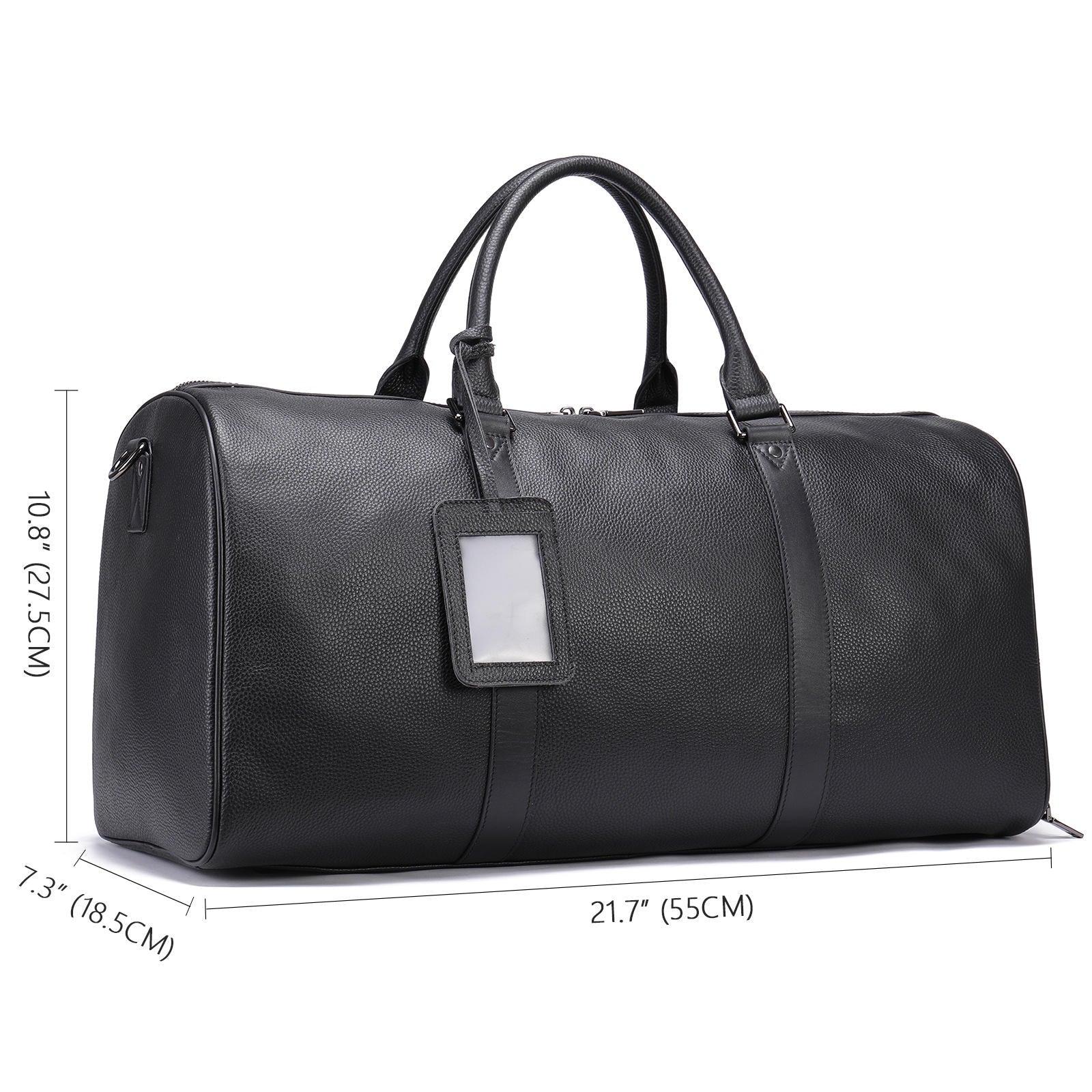 Black Genuine Leather Travel Bag with Shoe Compartment