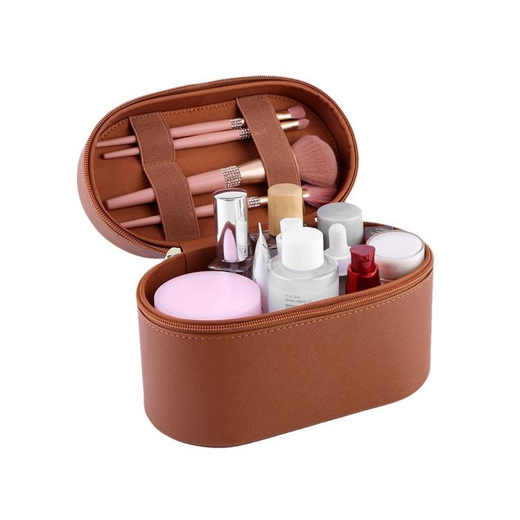 Brown Waterproof PU Leather Cosmetic Bag