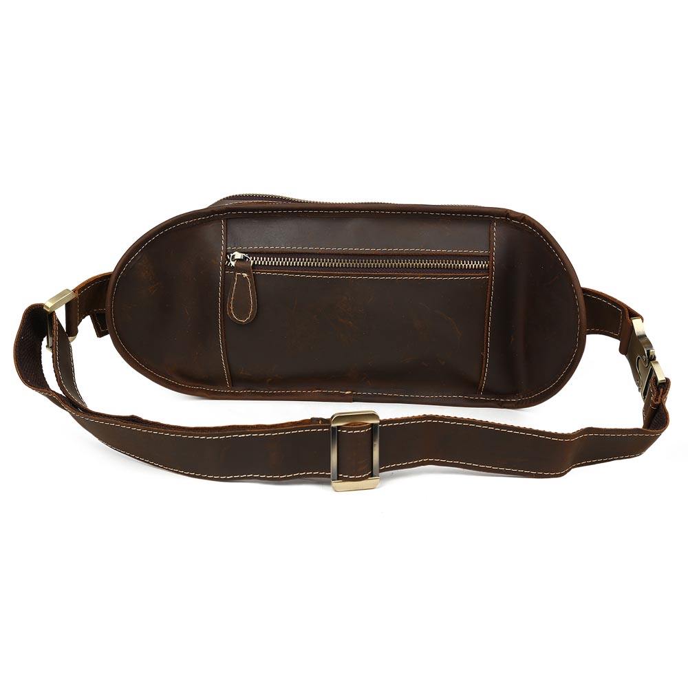 Retro Full-Grain Leather Fanny Pack with Multi-Pocket Design