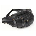 Multi-Zipper Black Full-Grain Leather Fanny Pack