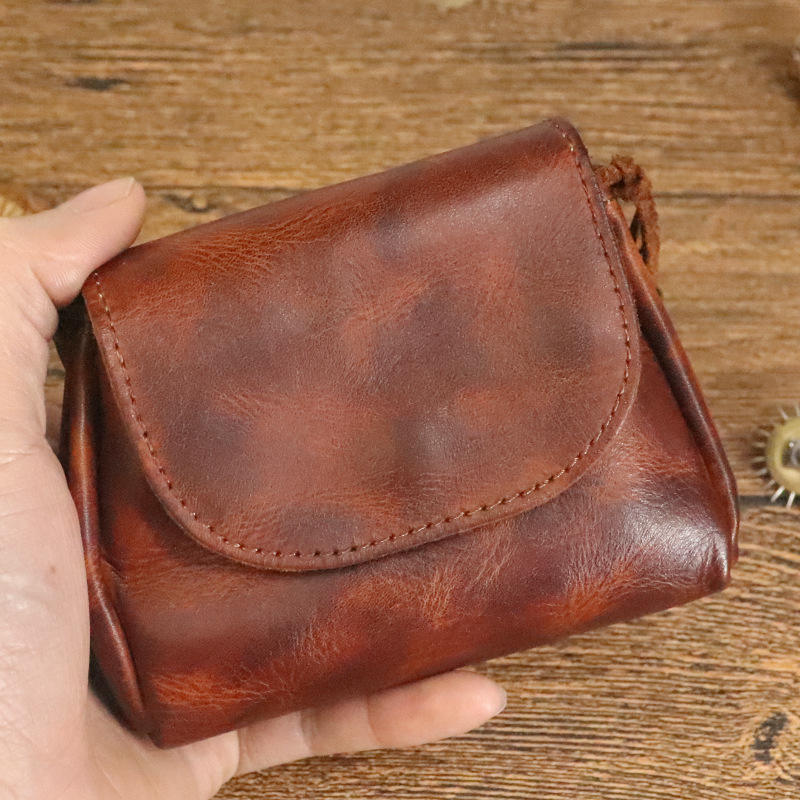 Vintage Leather Key Pouch with Drawstring Closure