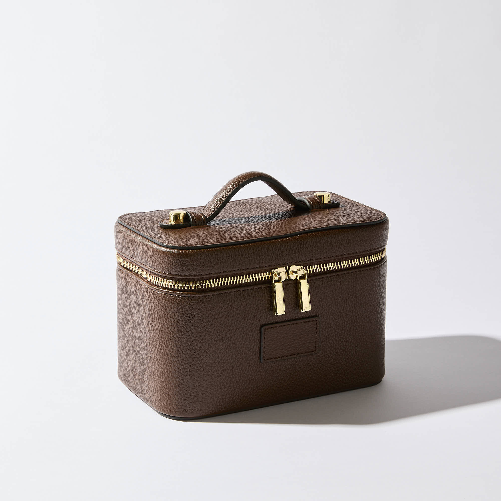 Brown Textured PU Leather Cosmetic Bag