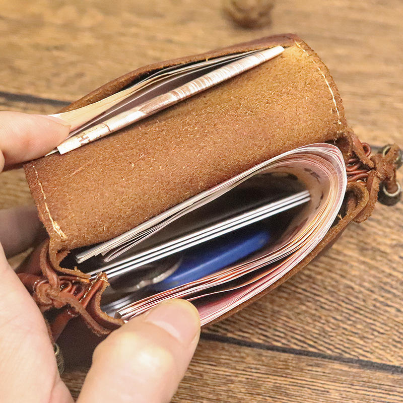 Vintage Leather Key Pouch with Drawstring Closure