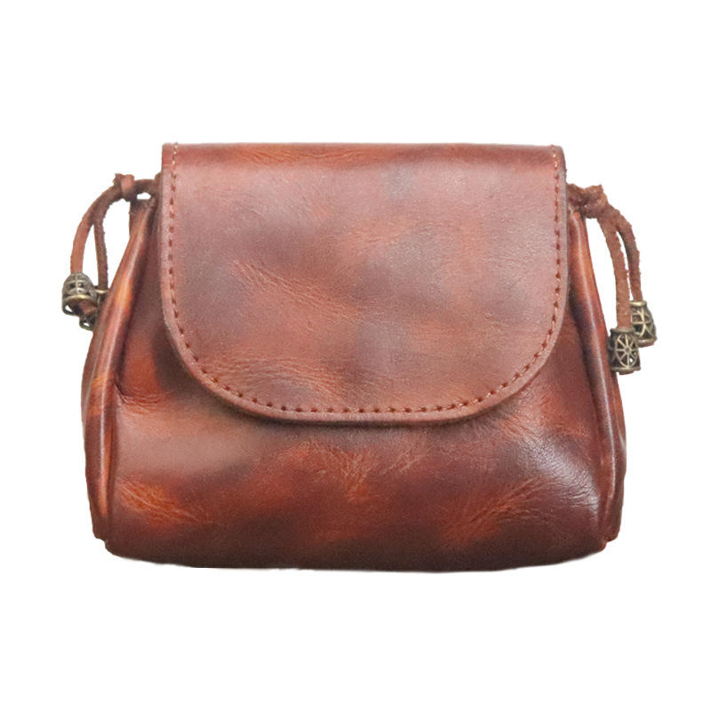 Vintage Leather Key Pouch with Drawstring Closure