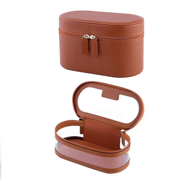 Brown Waterproof PU Leather Cosmetic Bag