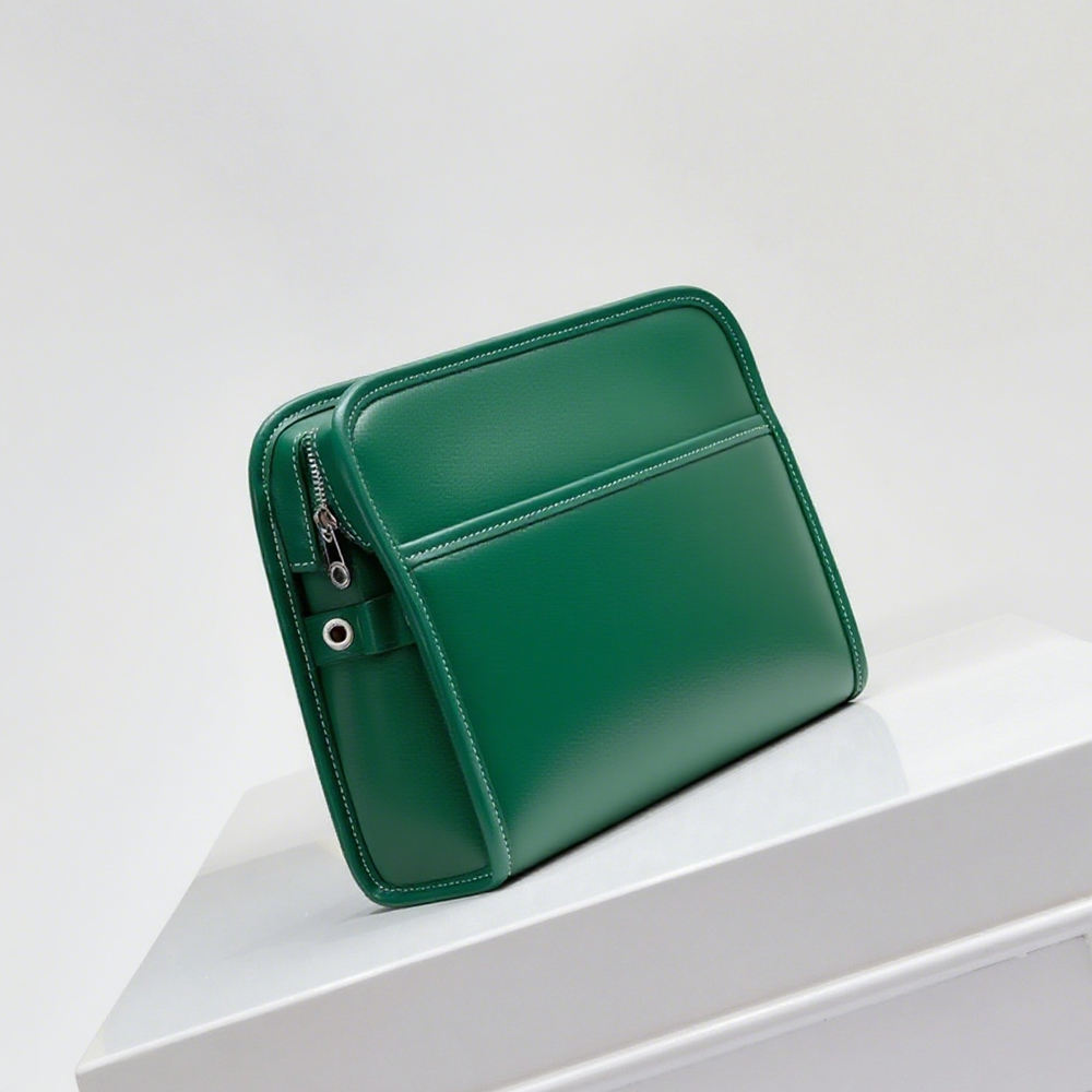 Green Geometric Leather Cosmetic Bag