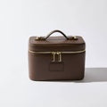 Brown Textured PU Leather Cosmetic Bag