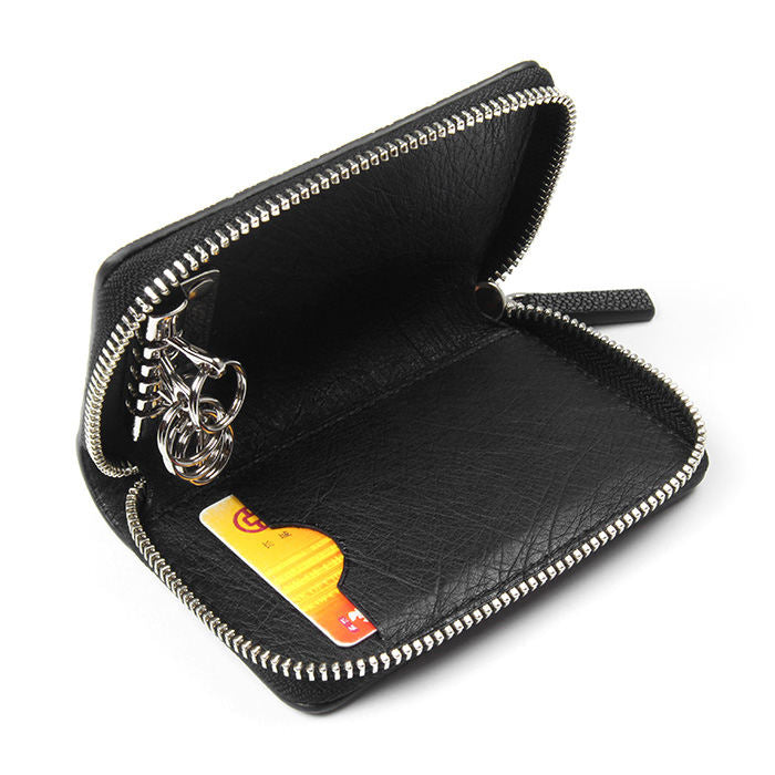 Black Leather Key Pouch with Card Slot