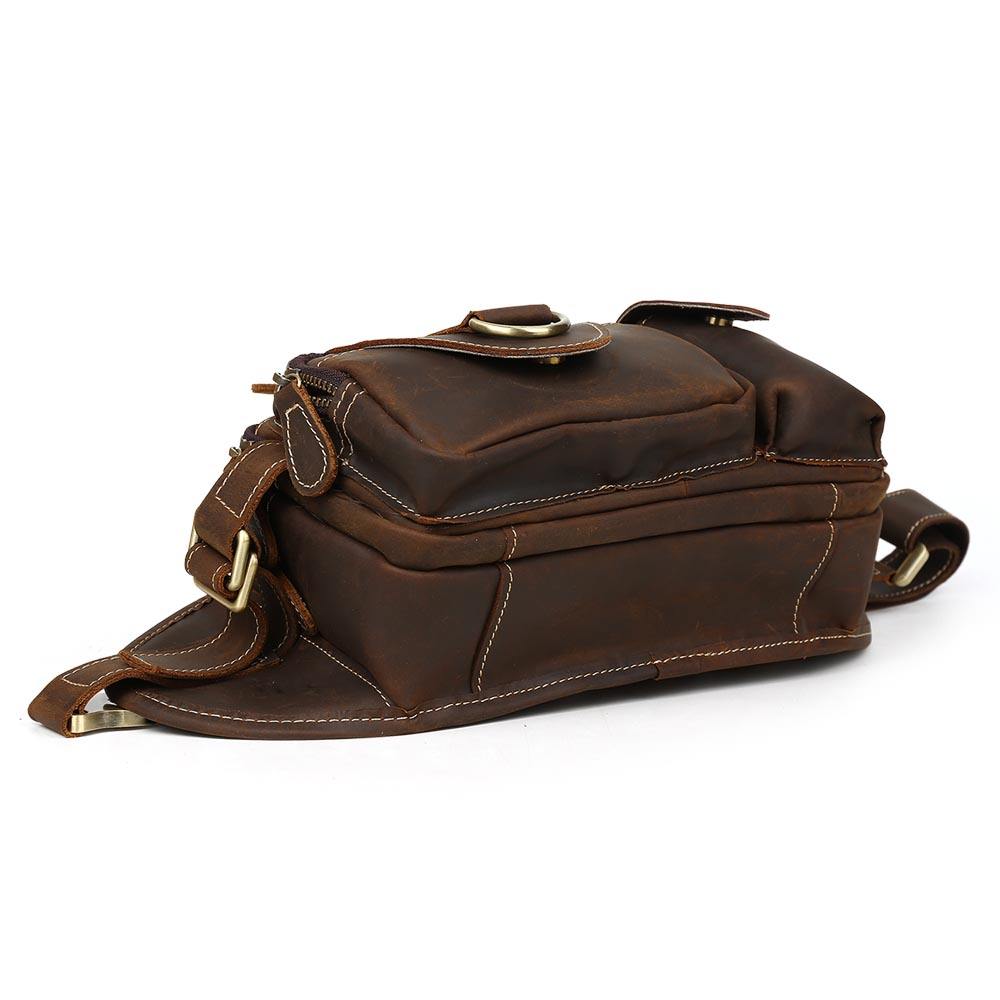 Retro Full-Grain Leather Fanny Pack with Multi-Pocket Design