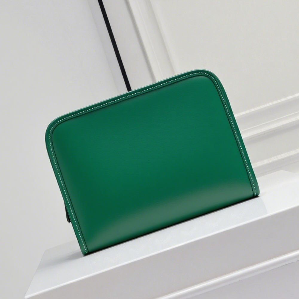 Green Geometric Leather Cosmetic Bag
