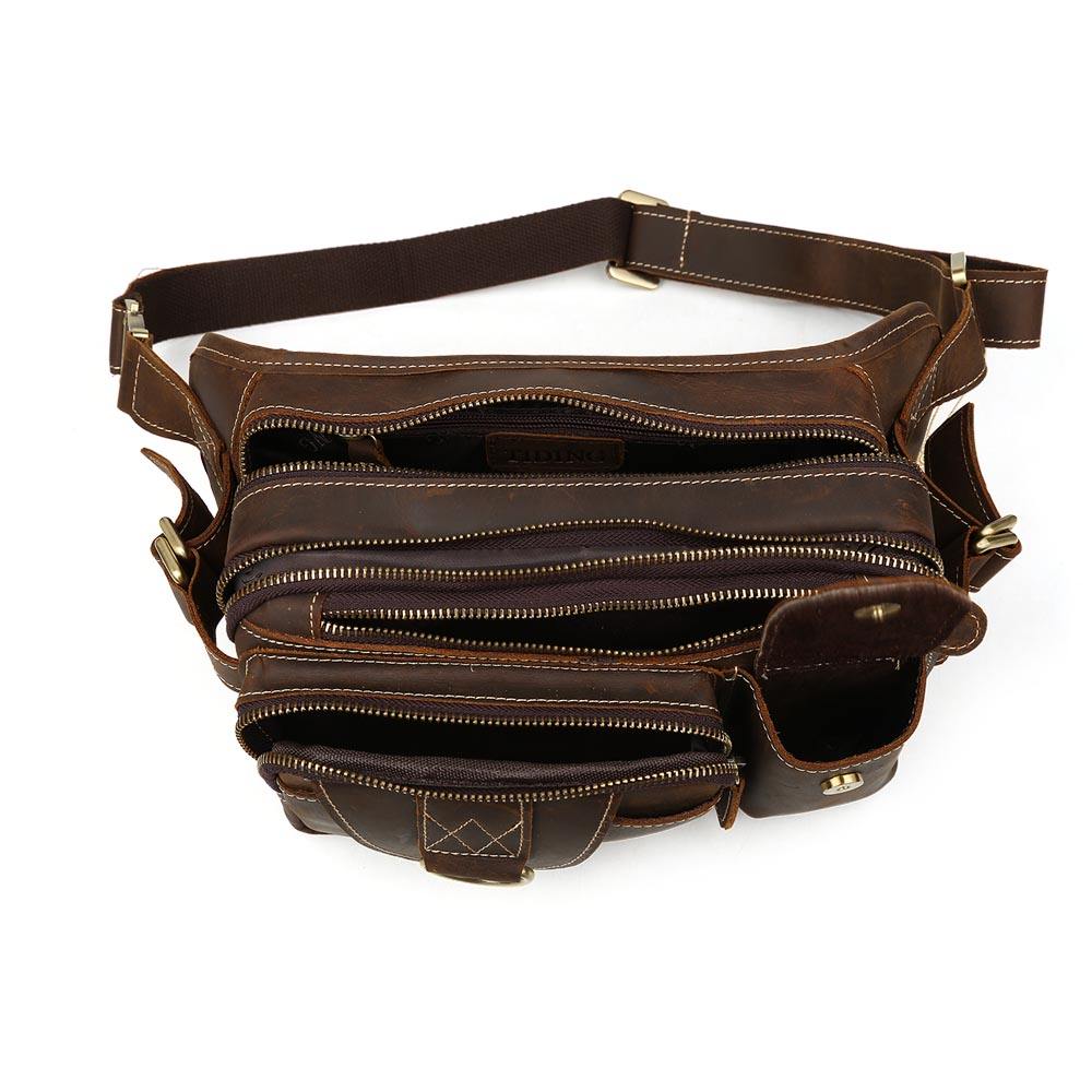 Retro Full-Grain Leather Fanny Pack with Multi-Pocket Design