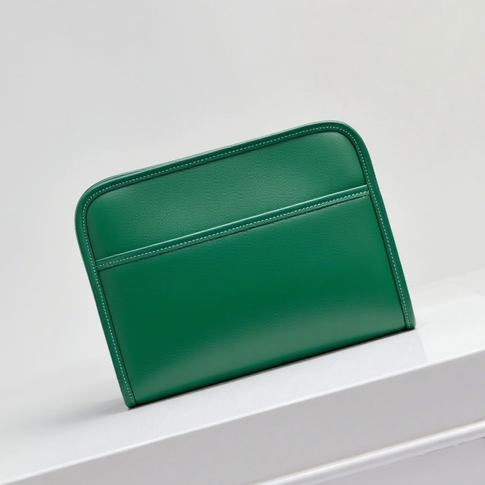 Green Geometric Leather Cosmetic Bag