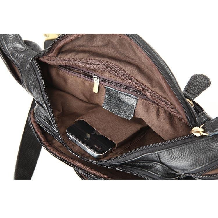 Multi-Zipper Black Full-Grain Leather Fanny Pack