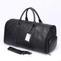 Black Genuine Leather Travel Bag with Shoe Compartment