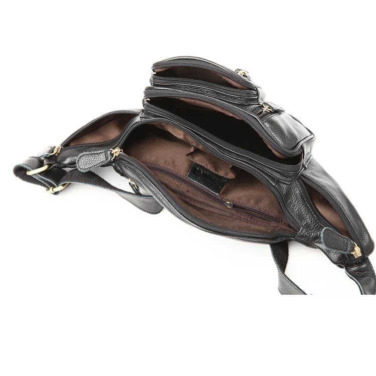 Multi-Zipper Black Full-Grain Leather Fanny Pack