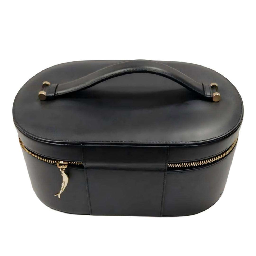 Elegant Black Leather Cosmetic Bag