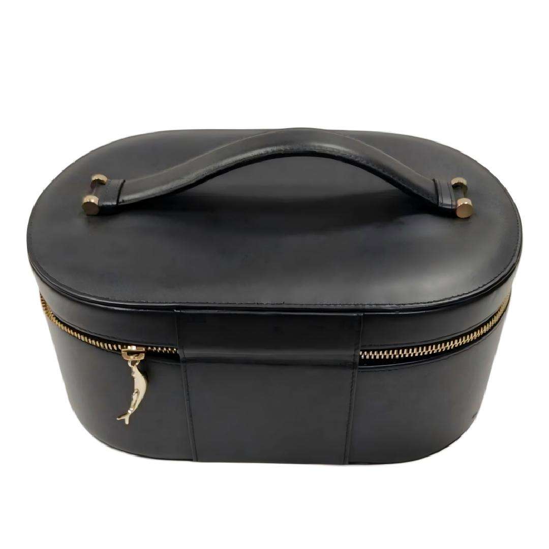 Elegant Black Leather Cosmetic Bag