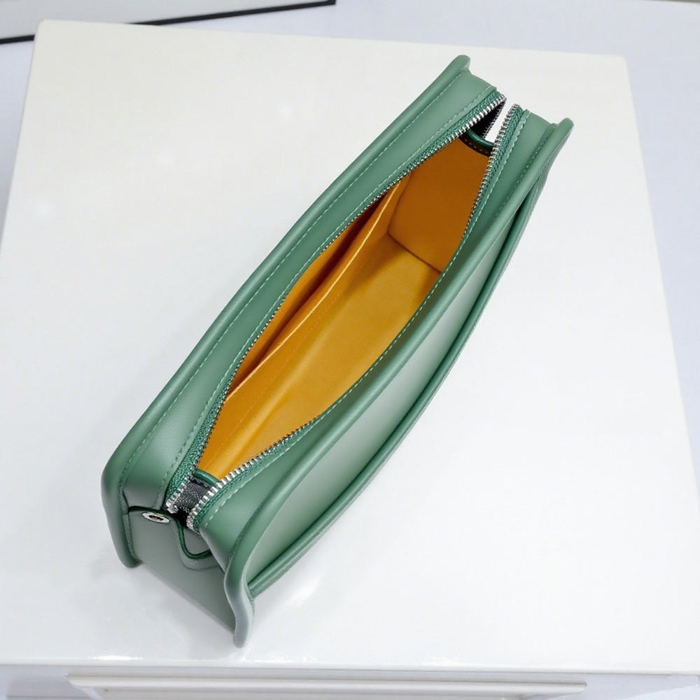 Green Geometric Leather Cosmetic Bag