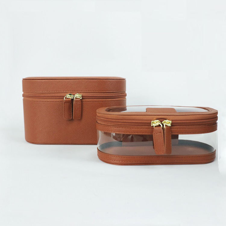 Brown Waterproof PU Leather Cosmetic Bag