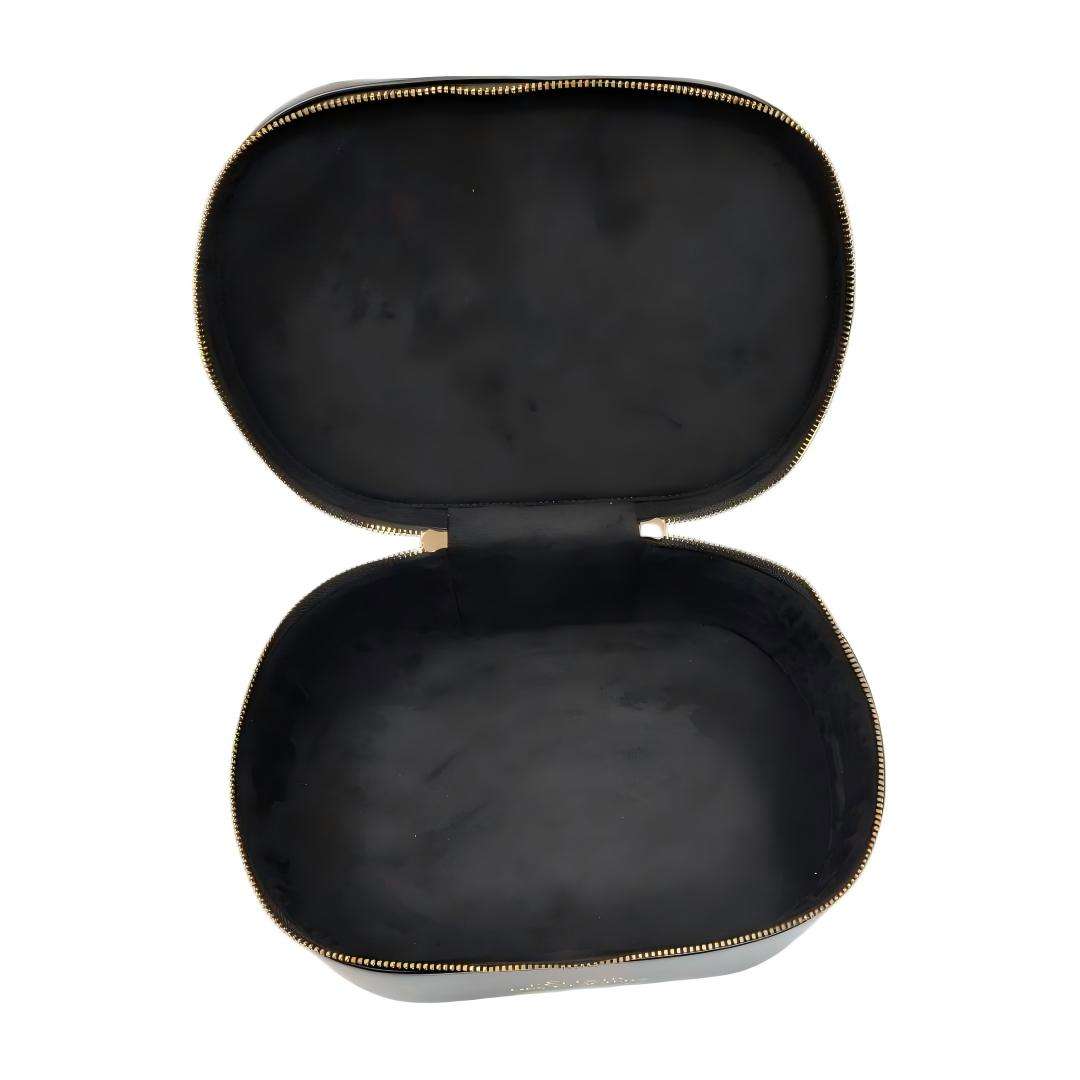 Elegant Black Leather Cosmetic Bag