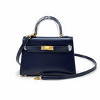 Kelly Sellier 19cm & 22cm & 25cm Bleu Nuit Box Calf Leather Gold Hardware & Palladium Hardware Women Handbag