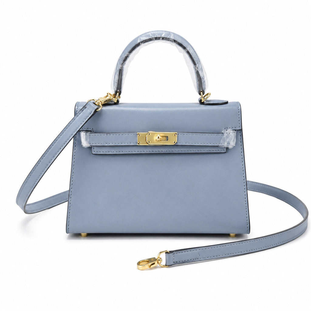 Kelly Sellier 19cm & 22cm & 25cm Bleu Lin Box Calf Leather Gold Hardware & Palladium Hardware Women Handbag