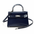 Kelly Sellier 19cm & 22cm & 25cm Bleu Nuit Box Calf Leather Gold Hardware & Palladium Hardware Women Handbag