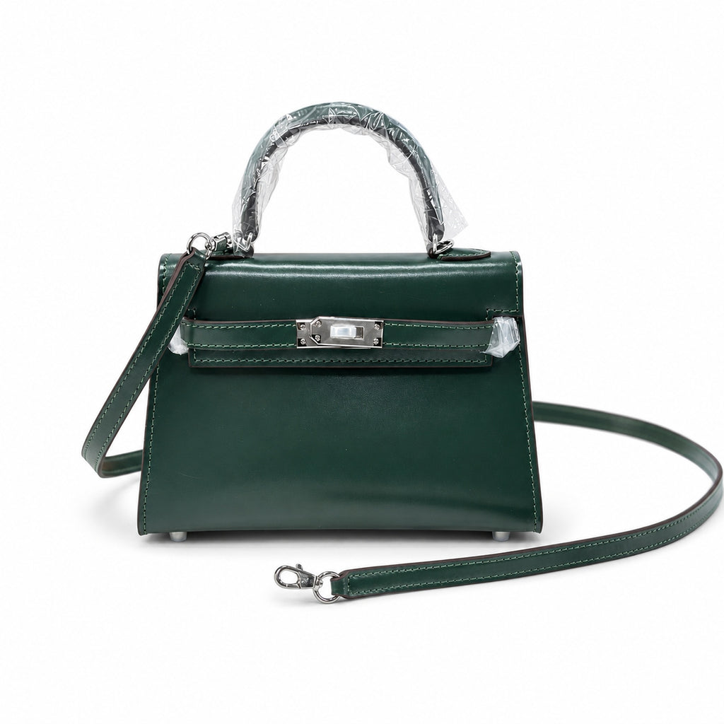 Kelly Sellier 19cm & 22cm & 25cm Vert Fonce Box Calf Leather Gold Hardware & Palladium Hardware Women Handbag